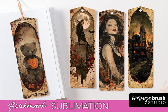 Vintage Halloween Bookmark - Printable Scrapbook Bookmarks Sublimation OrangeBrushStudio 