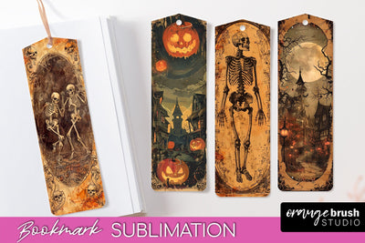 Vintage Halloween Bookmark - Printable Scrapbook Bookmarks Sublimation OrangeBrushStudio 