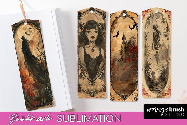 Vintage Halloween Bookmark - Printable Scrapbook Bookmarks Sublimation OrangeBrushStudio 
