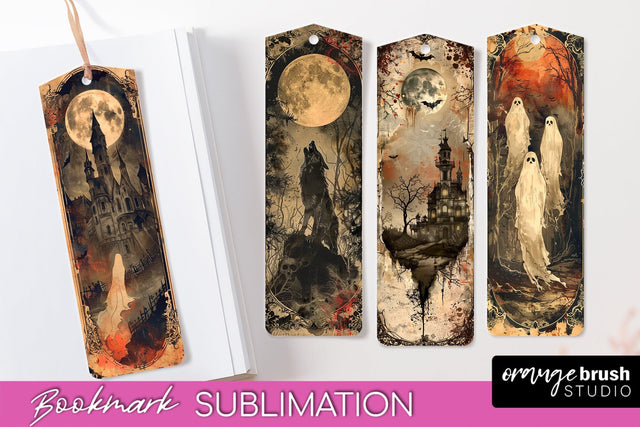 Vintage Halloween Bookmark - Printable Scrapbook Bookmarks Sublimation OrangeBrushStudio 