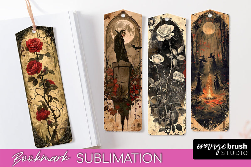 Vintage Halloween Bookmark - Printable Scrapbook Bookmarks Sublimation OrangeBrushStudio 