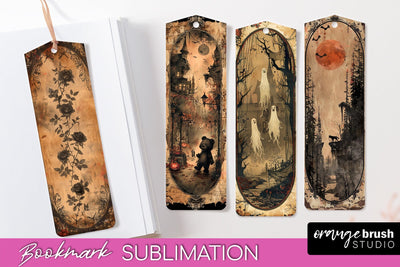 Vintage Halloween Bookmark - Printable Scrapbook Bookmarks Sublimation OrangeBrushStudio 