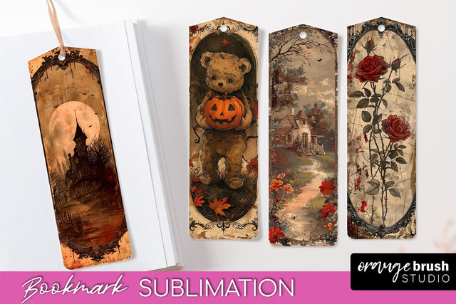 Vintage Halloween Bookmark - Printable Scrapbook Bookmarks Sublimation OrangeBrushStudio 