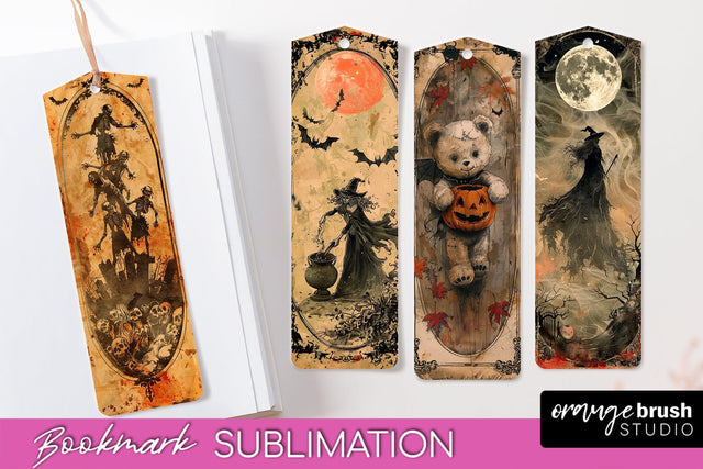 Vintage Halloween Bookmark - Printable Scrapbook Bookmarks Sublimation OrangeBrushStudio 