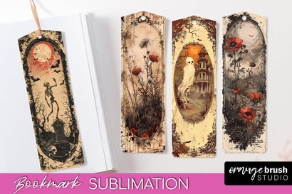 Vintage Halloween Bookmark - Printable Scrapbook Bookmarks Sublimation OrangeBrushStudio 