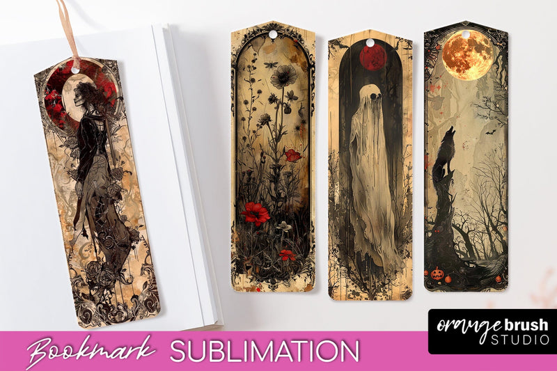 Vintage Halloween Bookmark - Printable Scrapbook Bookmarks Sublimation OrangeBrushStudio 