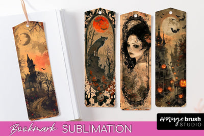 Vintage Halloween Bookmark - Printable Scrapbook Bookmarks Sublimation OrangeBrushStudio 