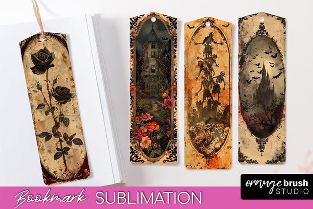 Vintage Halloween Bookmark - Printable Scrapbook Bookmarks Sublimation OrangeBrushStudio 