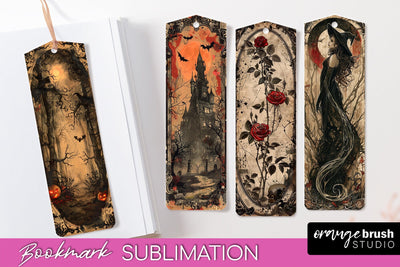 Vintage Halloween Bookmark - Printable Scrapbook Bookmarks Sublimation OrangeBrushStudio 