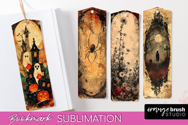 Vintage Halloween Bookmark - Printable Scrapbook Bookmarks Sublimation OrangeBrushStudio 
