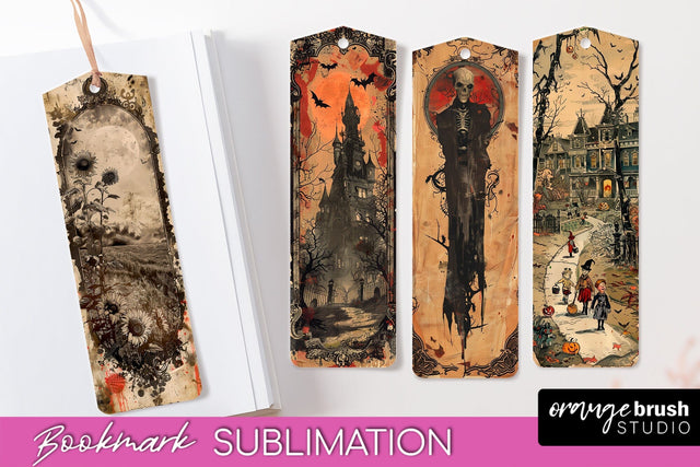 Vintage Halloween Bookmark - Printable Scrapbook Bookmarks Sublimation OrangeBrushStudio 