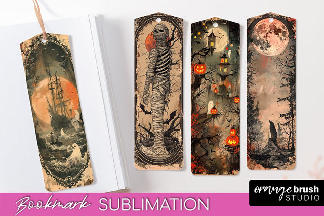 Vintage Halloween Bookmark - Printable Scrapbook Bookmarks Sublimation OrangeBrushStudio 