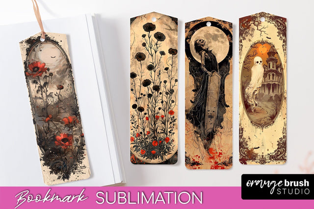 Vintage Halloween Bookmark - Printable Scrapbook Bookmarks Sublimation OrangeBrushStudio 