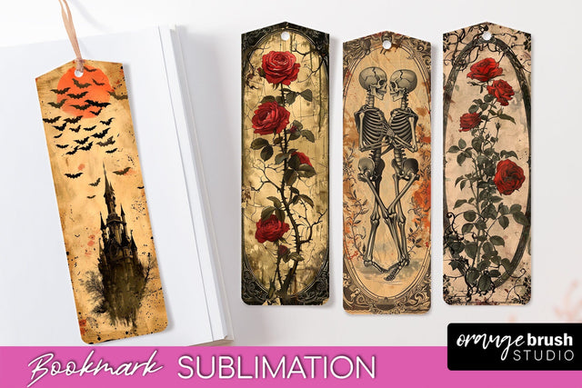 Vintage Halloween Bookmark - Printable Scrapbook Bookmarks Sublimation OrangeBrushStudio 