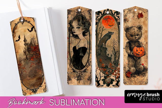 Vintage Halloween Bookmark - Printable Scrapbook Bookmarks Sublimation OrangeBrushStudio 