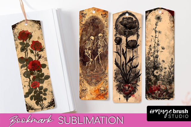 Vintage Halloween Bookmark - Printable Scrapbook Bookmarks Sublimation OrangeBrushStudio 