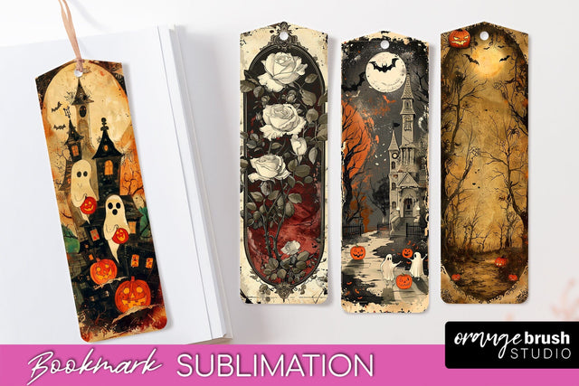 Vintage Halloween Bookmark - Printable Scrapbook Bookmarks Sublimation OrangeBrushStudio 