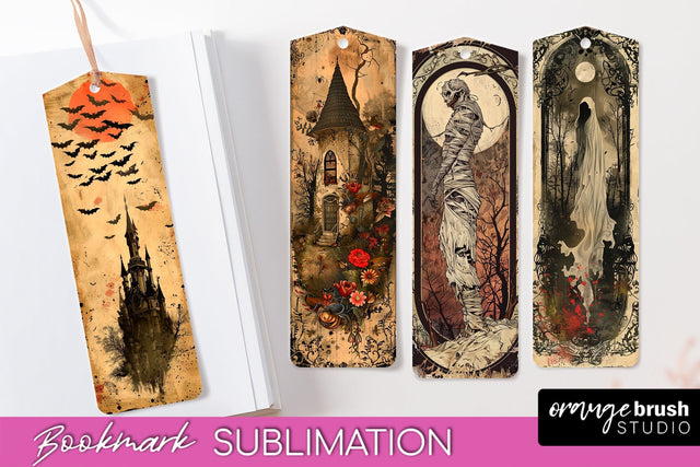 Vintage Halloween Bookmark - Printable Scrapbook Bookmarks Sublimation OrangeBrushStudio 