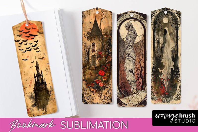 Vintage Halloween Bookmark - Printable Scrapbook Bookmarks Sublimation OrangeBrushStudio 