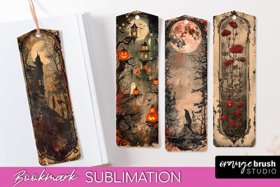 Vintage Halloween Bookmark - Printable Scrapbook Bookmarks Sublimation OrangeBrushStudio 