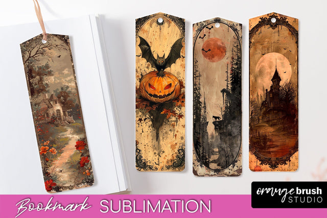 Vintage Halloween Bookmark - Printable Scrapbook Bookmarks Sublimation OrangeBrushStudio 