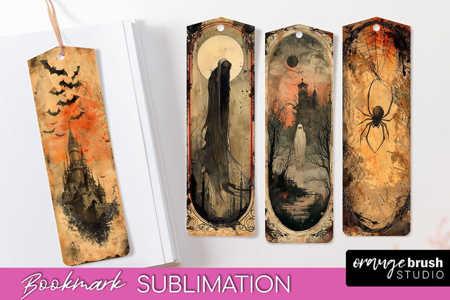 Vintage Halloween Bookmark - Printable Scrapbook Bookmarks Sublimation OrangeBrushStudio 