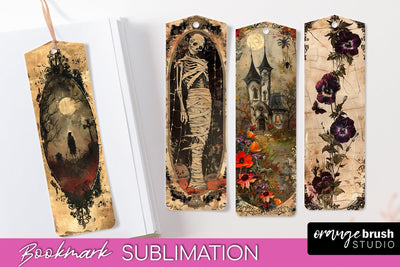 Vintage Halloween Bookmark - Printable Scrapbook Bookmarks Sublimation OrangeBrushStudio 