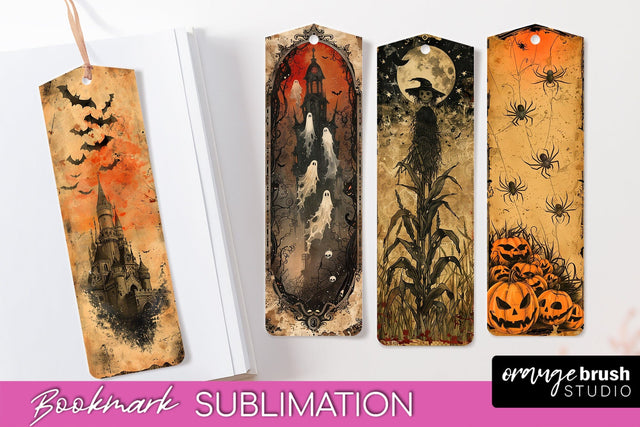Vintage Halloween Bookmark - Printable Scrapbook Bookmarks Sublimation OrangeBrushStudio 