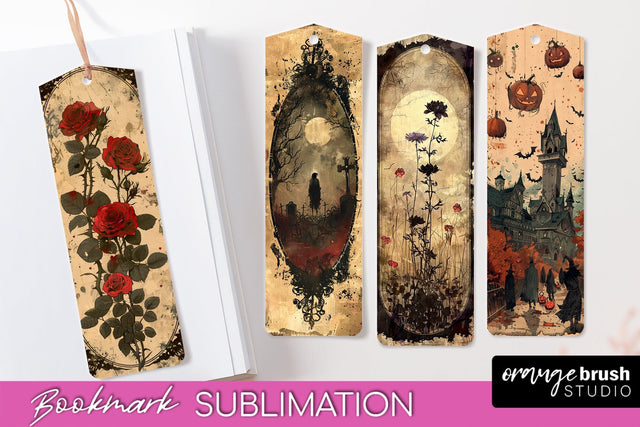 Vintage Halloween Bookmark - Printable Scrapbook Bookmarks Sublimation OrangeBrushStudio 