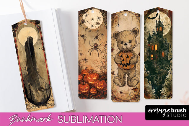 Vintage Halloween Bookmark - Printable Scrapbook Bookmarks Sublimation OrangeBrushStudio 