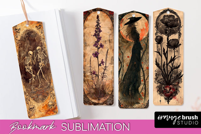 Vintage Halloween Bookmark - Printable Scrapbook Bookmarks Sublimation OrangeBrushStudio 