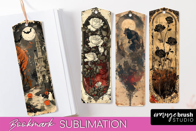 Vintage Halloween Bookmark - Printable Scrapbook Bookmarks Sublimation OrangeBrushStudio 