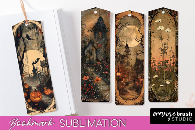 Vintage Halloween Bookmark - Printable Scrapbook Bookmarks Sublimation OrangeBrushStudio 