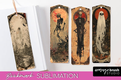 Vintage Halloween Bookmark - Printable Scrapbook Bookmarks Sublimation OrangeBrushStudio 