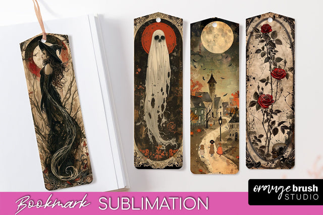 Vintage Halloween Bookmark - Printable Scrapbook Bookmarks Sublimation OrangeBrushStudio 