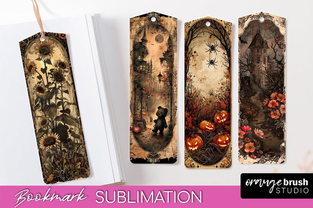 Vintage Halloween Bookmark - Printable Scrapbook Bookmarks Sublimation OrangeBrushStudio 