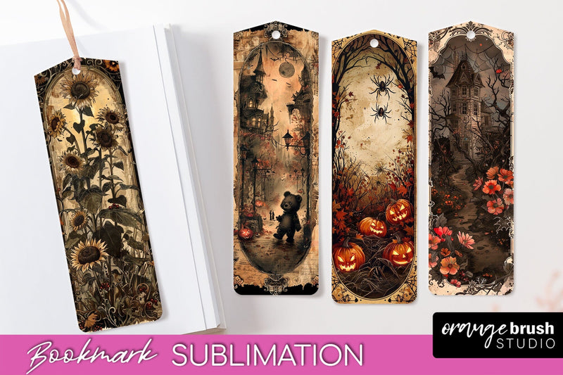 Vintage Halloween Bookmark - Printable Scrapbook Bookmarks Sublimation OrangeBrushStudio 