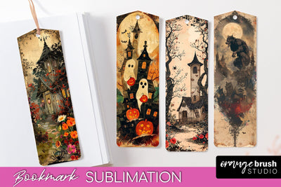 Vintage Halloween Bookmark - Printable Scrapbook Bookmarks Sublimation OrangeBrushStudio 