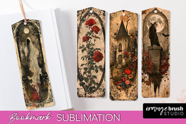 Vintage Halloween Bookmark - Printable Scrapbook Bookmarks Sublimation OrangeBrushStudio 