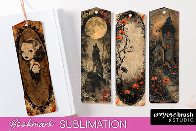 Vintage Halloween Bookmark - Printable Scrapbook Bookmarks Sublimation OrangeBrushStudio 