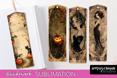 Vintage Halloween Bookmark - Printable Scrapbook Bookmarks Sublimation OrangeBrushStudio 