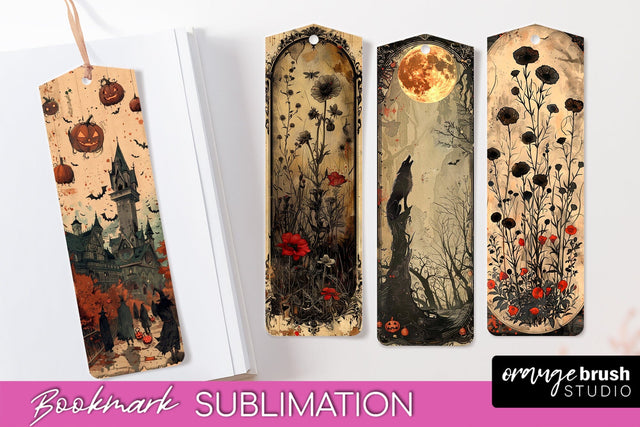 Vintage Halloween Bookmark - Printable Scrapbook Bookmarks Sublimation OrangeBrushStudio 