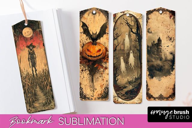 Vintage Halloween Bookmark - Printable Scrapbook Bookmarks Sublimation OrangeBrushStudio 