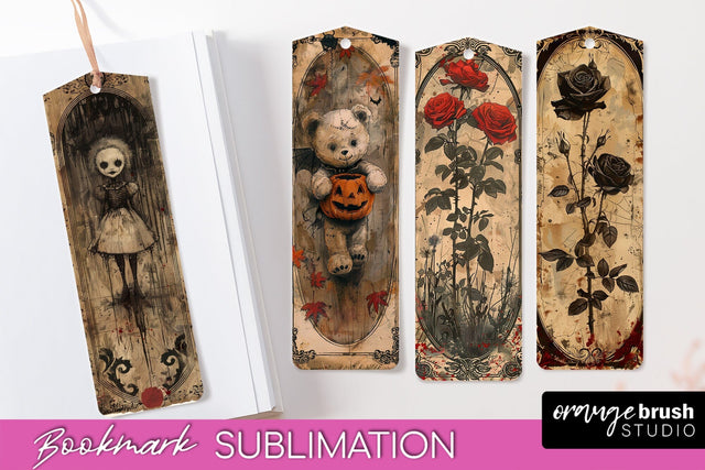 Vintage Halloween Bookmark - Printable Scrapbook Bookmarks Sublimation OrangeBrushStudio 