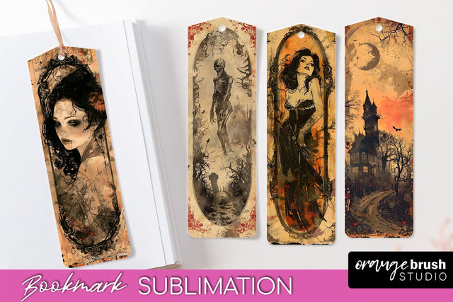 Vintage Halloween Bookmark - Printable Scrapbook Bookmarks Sublimation OrangeBrushStudio 