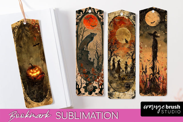 Vintage Halloween Bookmark - Printable Scrapbook Bookmarks Sublimation OrangeBrushStudio 