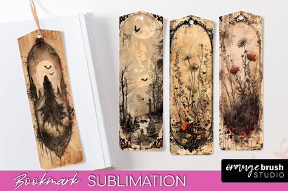 Vintage Halloween Bookmark - Printable Scrapbook Bookmarks Sublimation OrangeBrushStudio 