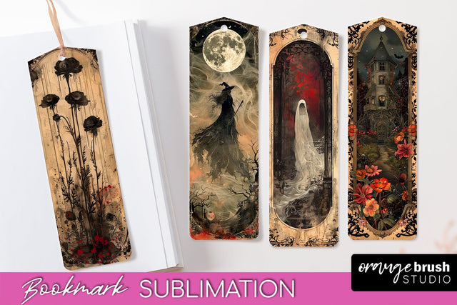 Vintage Halloween Bookmark - Printable Scrapbook Bookmarks Sublimation OrangeBrushStudio 