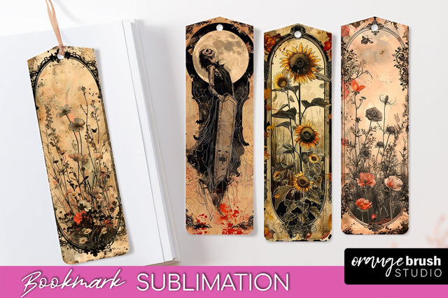 Vintage Halloween Bookmark - Printable Scrapbook Bookmarks Sublimation OrangeBrushStudio 