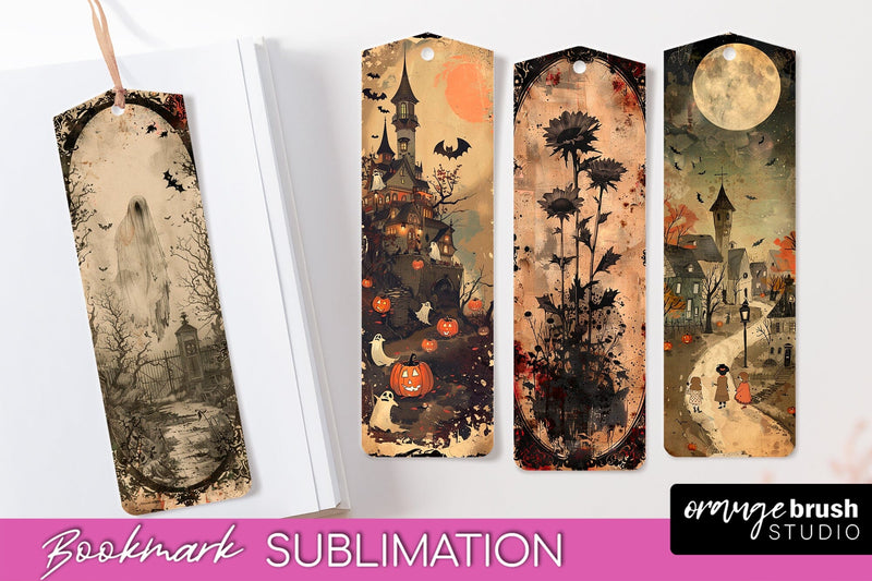Vintage Halloween Bookmark - Printable Scrapbook Bookmarks Sublimation OrangeBrushStudio 